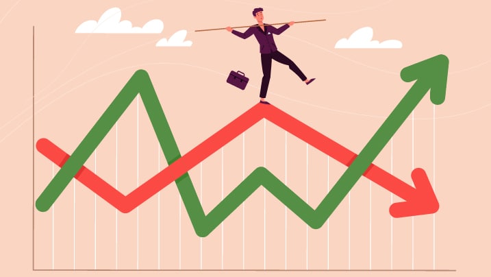 up and down arrows depicting market rise and fall