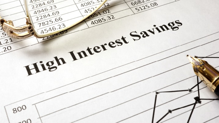high interest savings written on a document